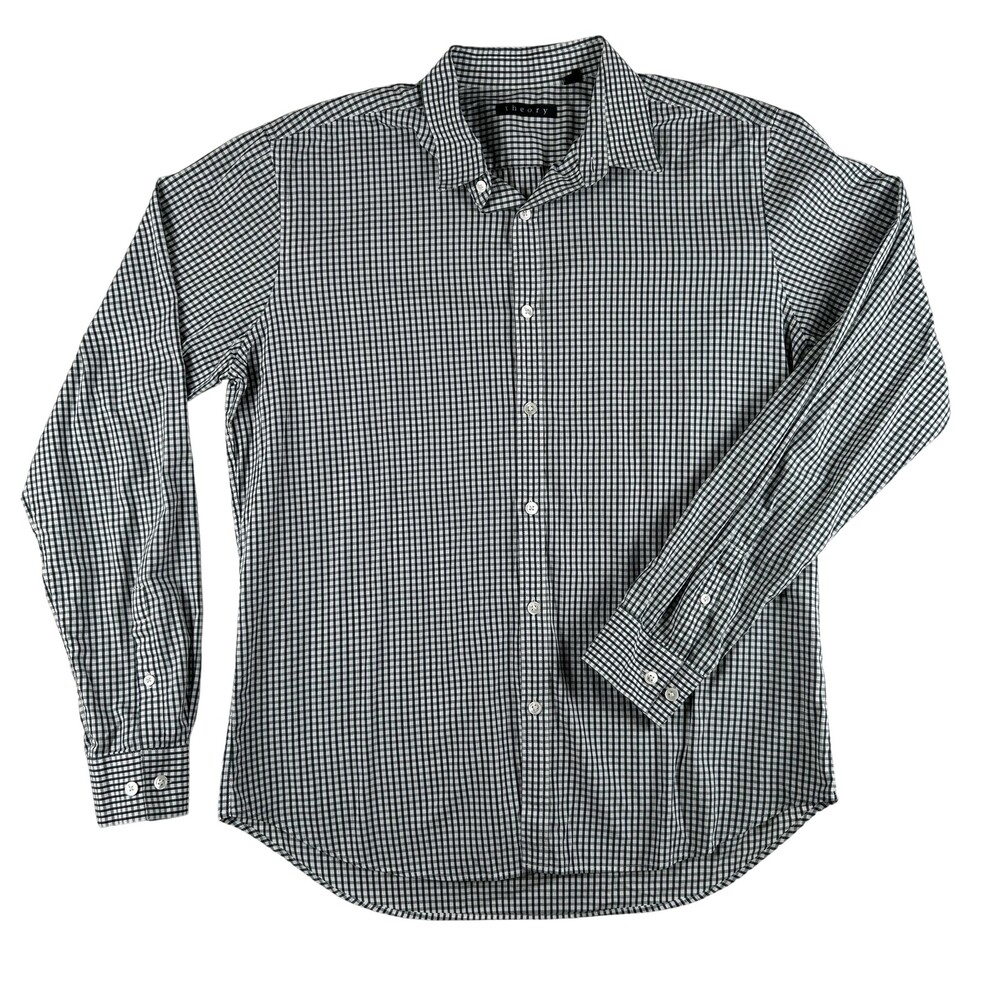 Theory Shirt Mens Large Green Check Long Sleeve Button Front Casual Business